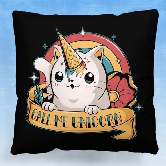 Colorful Cartoon Cat Unicorn Pillow Cover - Picture 1 of 7